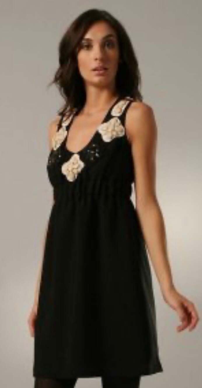 Karta Black Sleeveless Empire Waist Dress with Jeweled Floral Embellishments